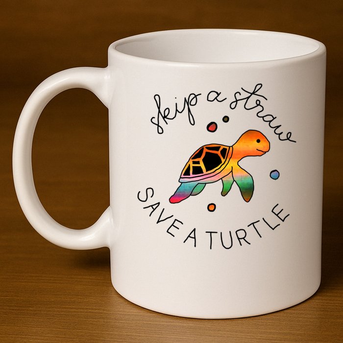 Skip A Straw Save A Turtle Gift 11oz C Handle Ceramic Mug