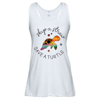 Skip A Straw Save A Turtle Gift Ladies Essential Flowy Tank