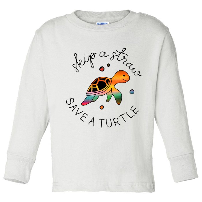 Skip A Straw Save A Turtle Gift Toddler Long Sleeve Shirt