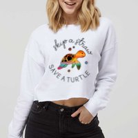Skip A Straw Save A Turtle Gift Cropped Pullover Crew
