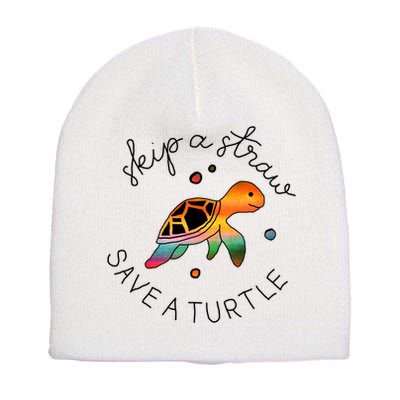 Skip A Straw Save A Turtle Gift Short Acrylic Beanie