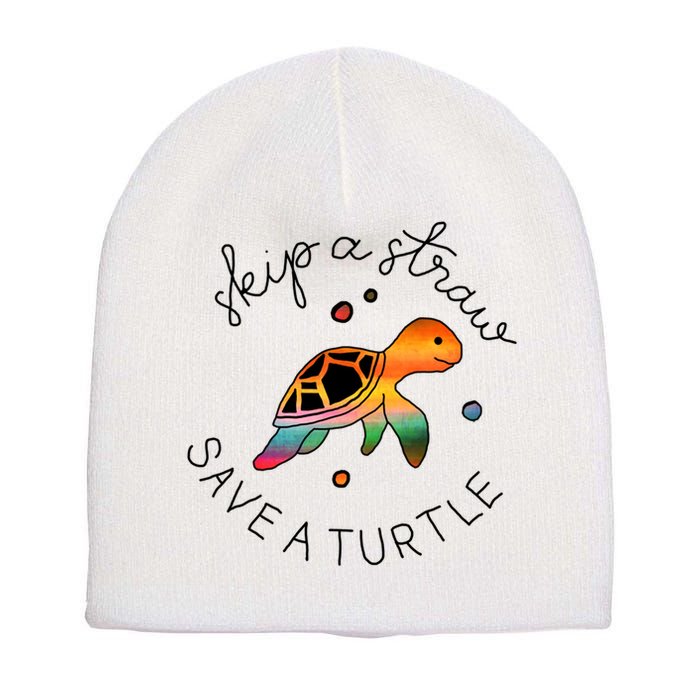 Skip A Straw Save A Turtle Gift Short Acrylic Beanie