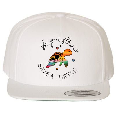 Skip A Straw Save A Turtle Gift Wool Snapback Cap
