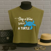 Skip A Straw Save A Turtle Animal Protection Gift Cool Gift Garment-Dyed Women's Muscle Tee
