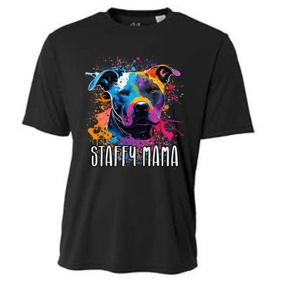 Splash Art Staffordshire Bull Terrier Staffy Mama Cooling Performance Crew T-Shirt