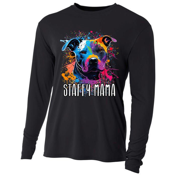 Splash Art Staffordshire Bull Terrier Staffy Mama Cooling Performance Long Sleeve Crew