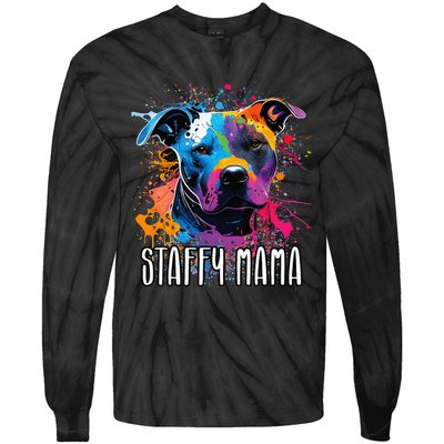 Splash Art Staffordshire Bull Terrier Staffy Mama Tie-Dye Long Sleeve Shirt