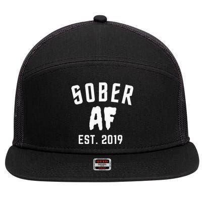 Sober Af Since Est 2019 5 Years Sobriety Anniversary 7 Panel Mesh Trucker Snapback Hat