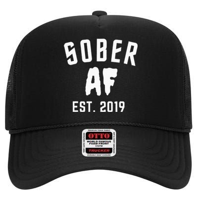 Sober Af Since Est 2019 5 Years Sobriety Anniversary High Crown Mesh Back Trucker Hat