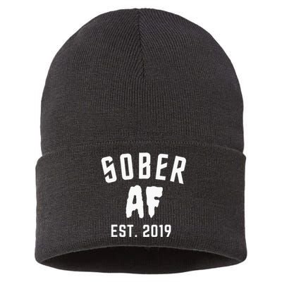 Sober Af Since Est 2019 5 Years Sobriety Anniversary Sustainable Knit Beanie