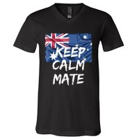 Souvenir Australia Slang Keep Calm Mate Flag Travel V-Neck T-Shirt