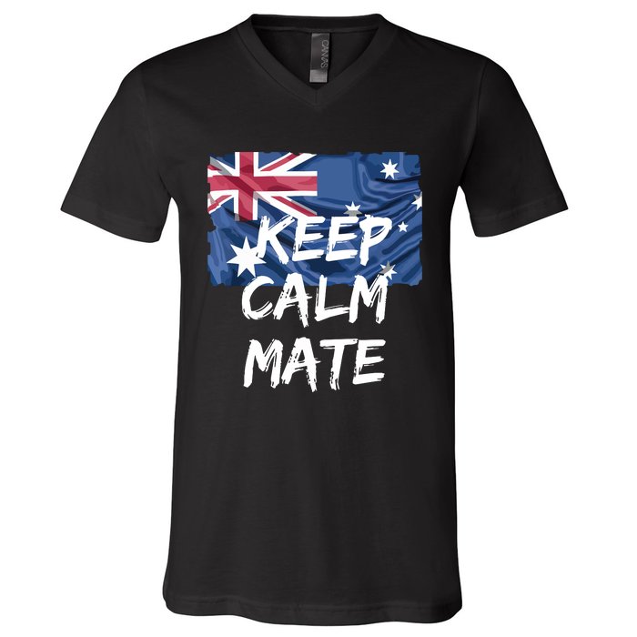 Souvenir Australia Slang Keep Calm Mate Flag Travel V-Neck T-Shirt