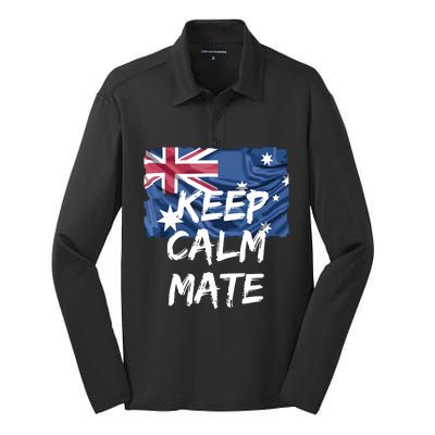 Souvenir Australia Slang Keep Calm Mate Flag Travel Silk Touch Performance Long Sleeve Polo