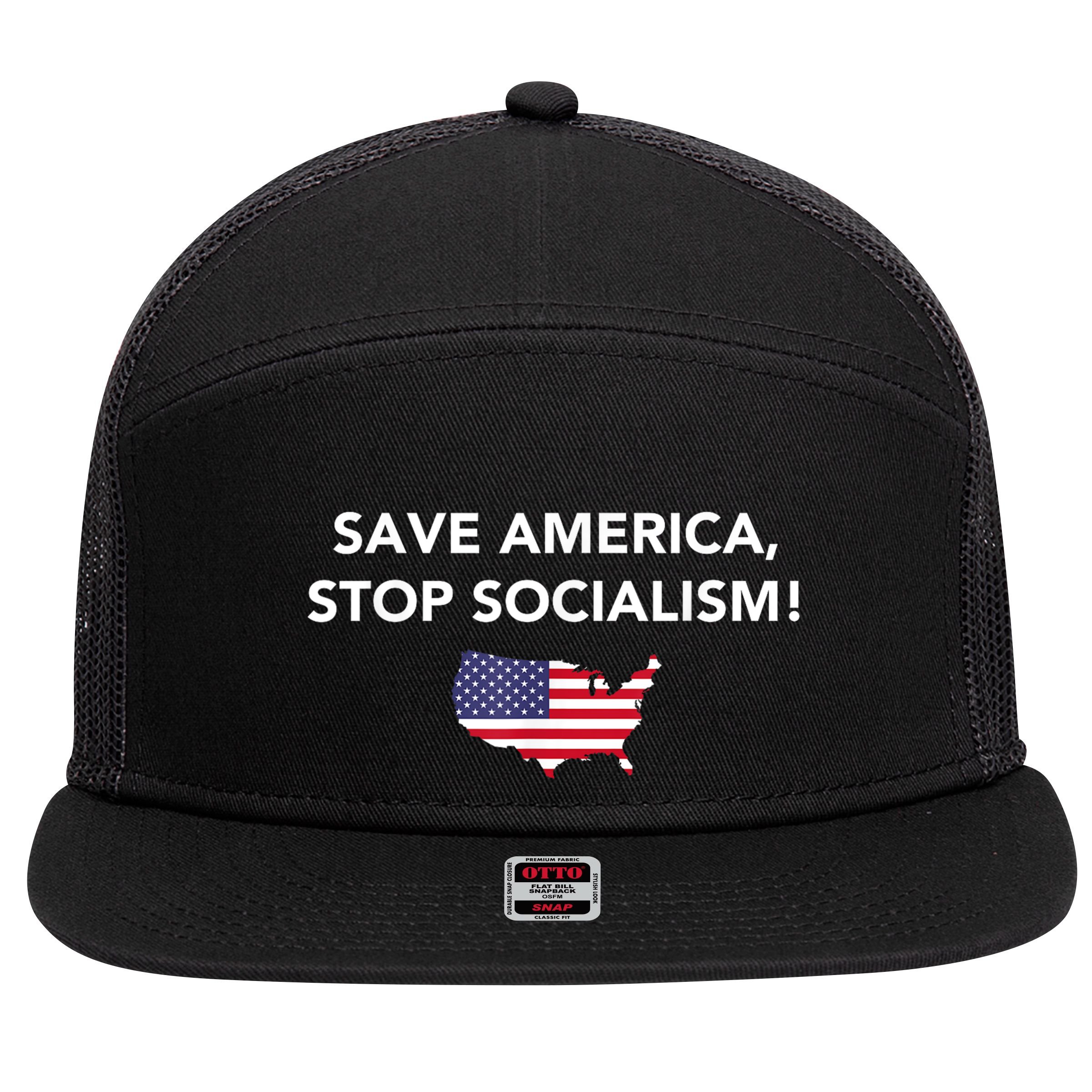 Save America Stop Socialism 7 Panel Mesh Trucker Snapback Hat