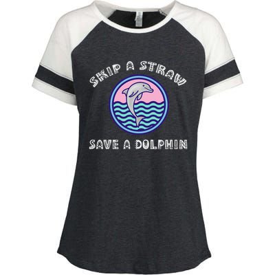 Skip A Straw Save A Dolphin Anti Plastic Pollution Enza Ladies Jersey Colorblock Tee