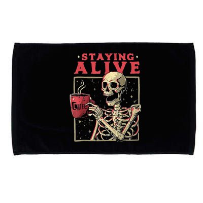 Staying Alive Skeleton Drink Coffee Funny Skeleton Skull Microfiber Hand Towel