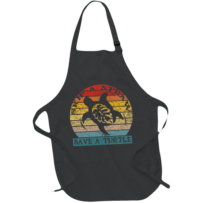 Skip A Straw Save A Turtle Vintage Retro Save A Turtle Full-Length Apron With Pockets
