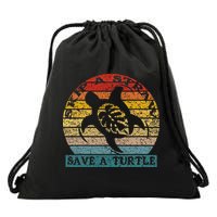 Skip A Straw Save A Turtle Vintage Retro Save A Turtle Drawstring Bag