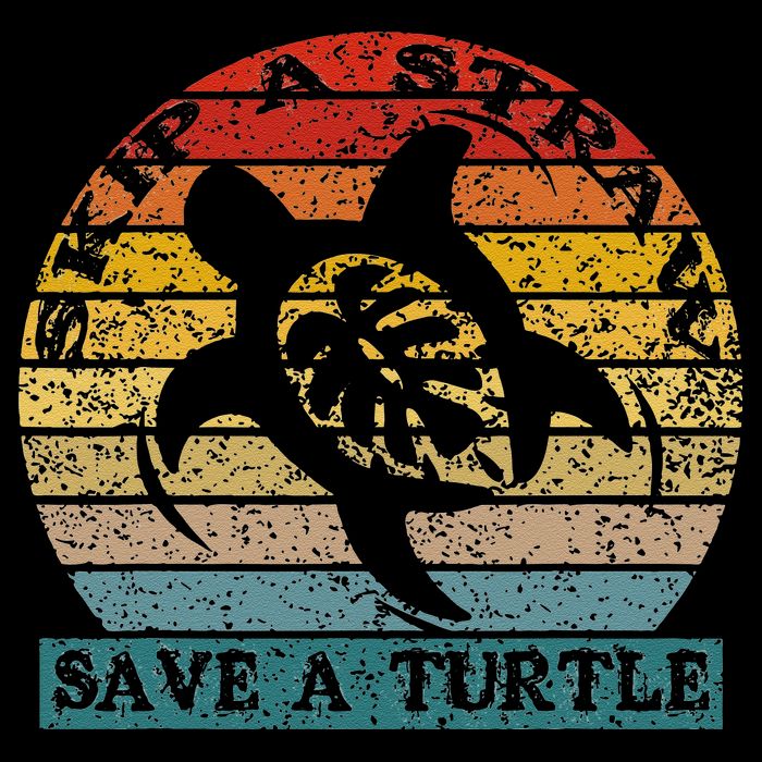 Skip A Straw Save A Turtle Vintage Retro Save A Turtle Drawstring Bag