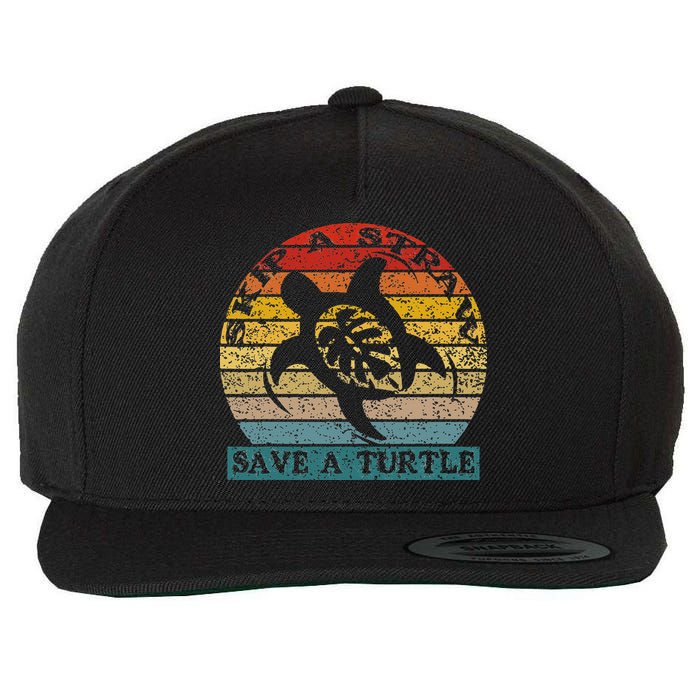 Skip A Straw Save A Turtle Vintage Retro Save A Turtle Wool Snapback Cap