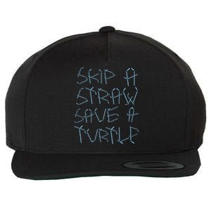 Skip A Straw Save A Turtle Design Plastic Free Ocean Gift Wool Snapback Cap