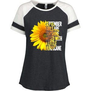 September Are Sunshine Mixed Hurricane Sunflower Funny Gift Enza Ladies Jersey Colorblock Tee