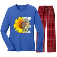 September Are Sunshine Mixed Hurricane Sunflower Funny Gift Women's Long Sleeve Flannel Pajama Set 