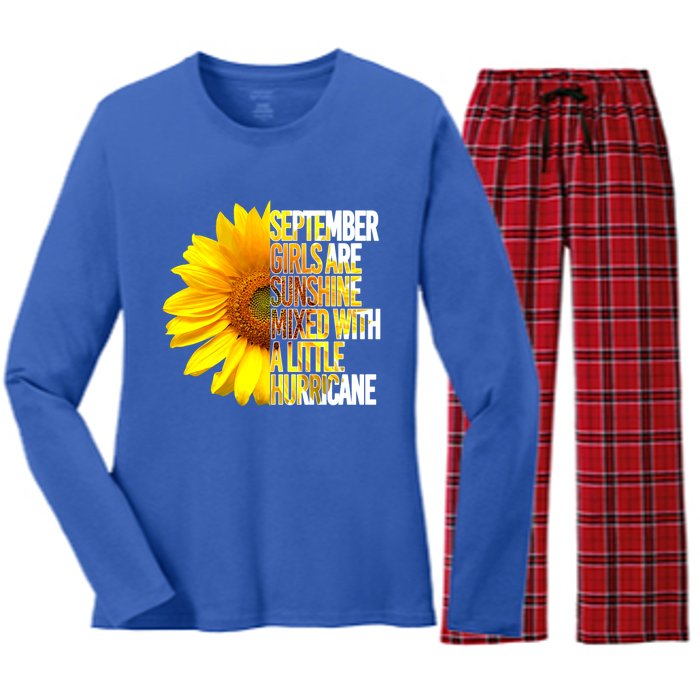 September Are Sunshine Mixed Hurricane Sunflower Funny Gift Women's Long Sleeve Flannel Pajama Set 