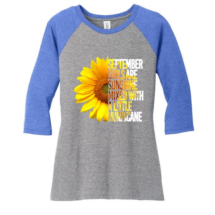 September Are Sunshine Mixed Hurricane Sunflower Funny Gift Women's Tri-Blend 3/4-Sleeve Raglan Shirt