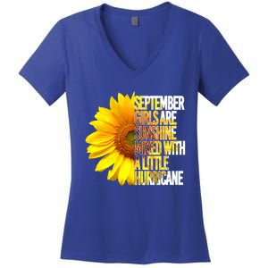 September Are Sunshine Mixed Hurricane Sunflower Funny Gift Women's V-Neck T-Shirt