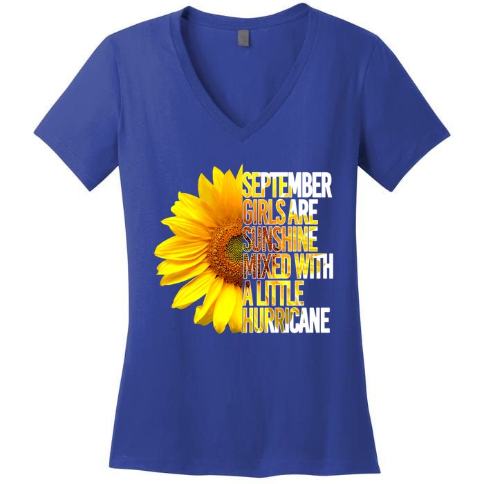 September Are Sunshine Mixed Hurricane Sunflower Funny Gift Women's V-Neck T-Shirt