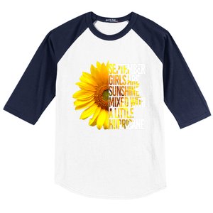 September Are Sunshine Mixed Hurricane Sunflower Funny Gift Baseball Sleeve Shirt