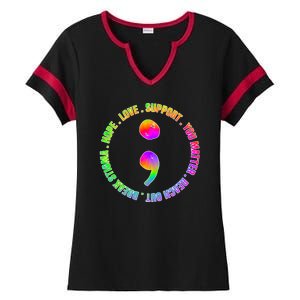 Suicide Awareness Semi Colon Support Ladies Halftime Notch Neck Tee