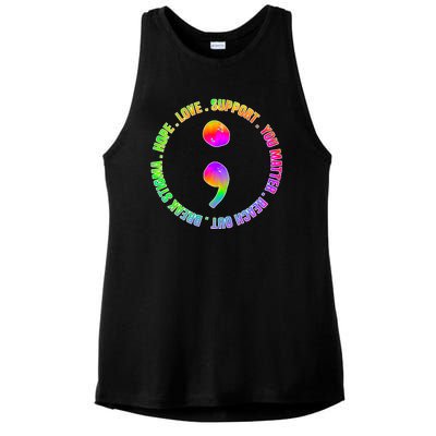 Suicide Awareness Semi Colon Support Ladies PosiCharge Tri-Blend Wicking Tank