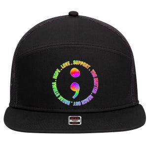 Suicide Awareness Semi Colon Support 7 Panel Mesh Trucker Snapback Hat