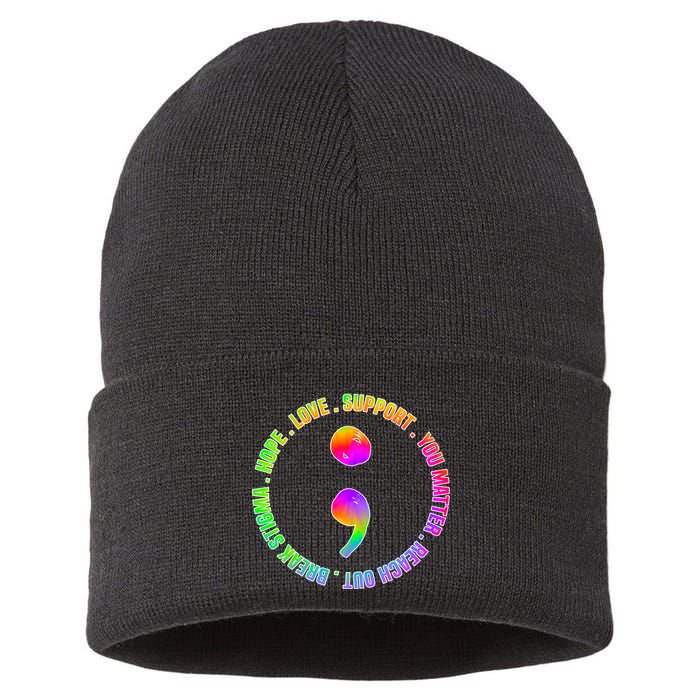 Suicide Awareness Semi Colon Support Sustainable Knit Beanie