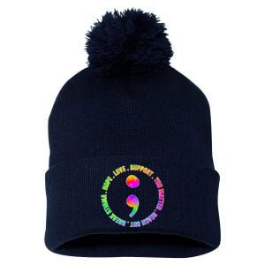 Suicide Awareness Semi Colon Support Pom Pom 12in Knit Beanie