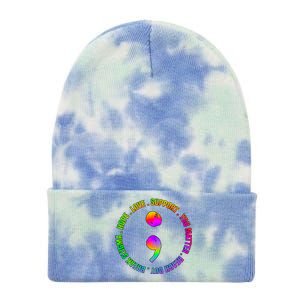 Suicide Awareness Semi Colon Support Tie Dye 12in Knit Beanie