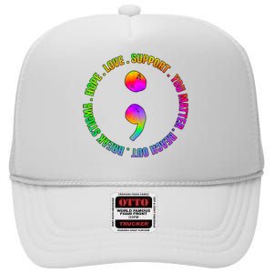 Suicide Awareness Semi Colon Support High Crown Mesh Back Trucker Hat