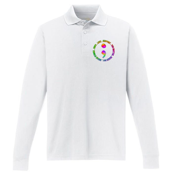 Suicide Awareness Semi Colon Support Performance Long Sleeve Polo