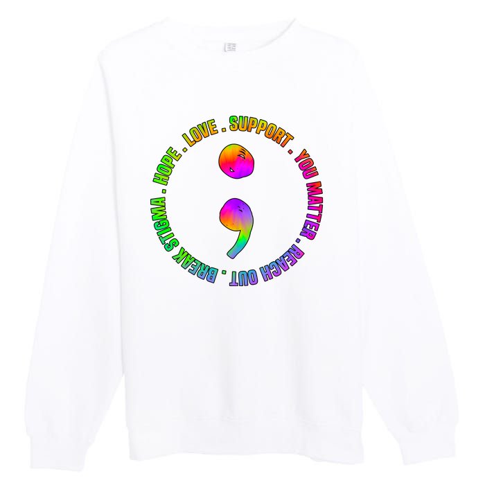 Suicide Awareness Semi Colon Support Premium Crewneck Sweatshirt