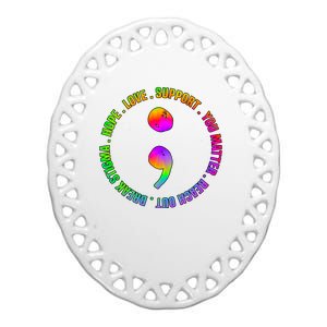 Suicide Awareness Semi Colon Support Ceramic Oval Ornament