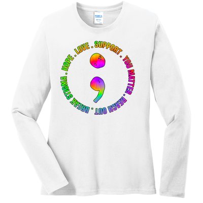 Suicide Awareness Semi Colon Support Ladies Long Sleeve Shirt