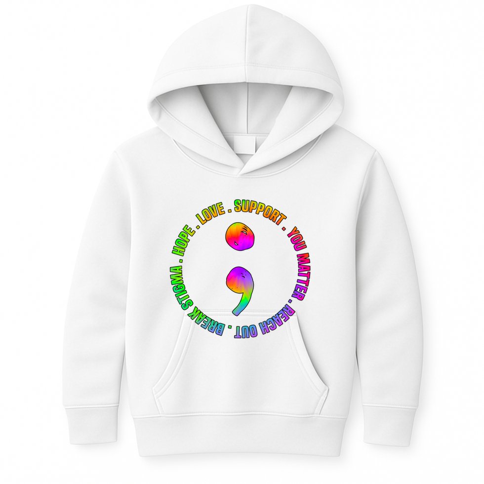Suicide Awareness Semi Colon Support Kids Hoodie