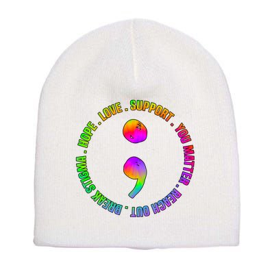 Suicide Awareness Semi Colon Support Short Acrylic Beanie