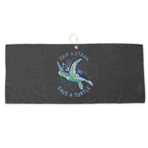 Skip A Straw Save A Turtle Environtal Sea Turtle Meaningful Gift Large Microfiber Waffle Golf Towel