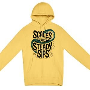 Scales And Steady Sips Funny Snake Tea Lovers Premium Pullover Hoodie