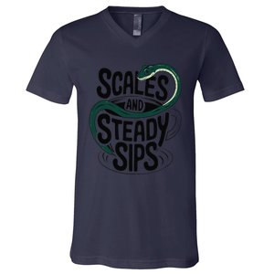 Scales And Steady Sips Funny Snake Tea Lovers V-Neck T-Shirt