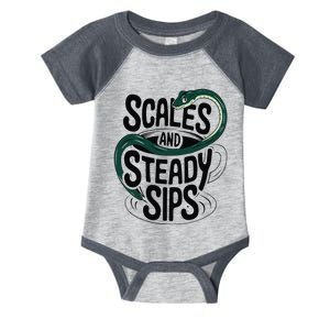 Scales And Steady Sips Funny Snake Tea Lovers Infant Baby Jersey Bodysuit