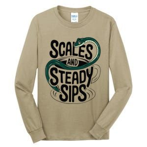 Scales And Steady Sips Funny Snake Tea Lovers Tall Long Sleeve T-Shirt